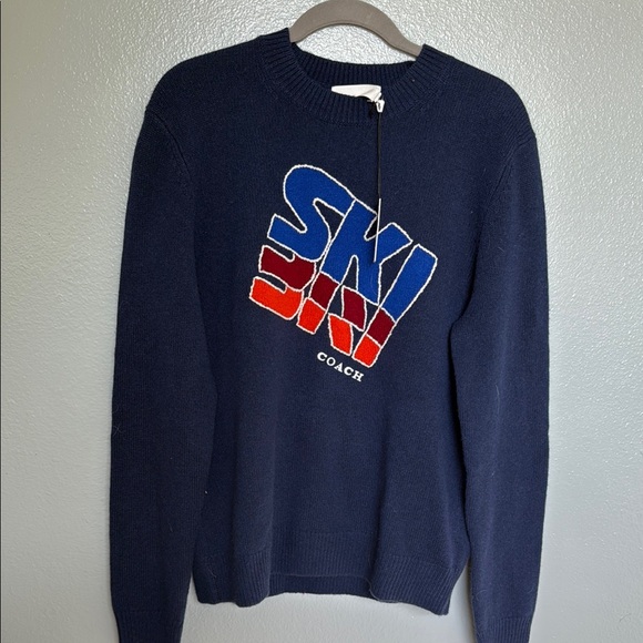 NWT Coach Dark Blue Ski Crewneck Sweater - Picture 1 of 4